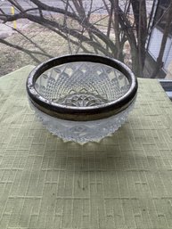 Vintage Silver Tone Rimmed Glass Bowl
