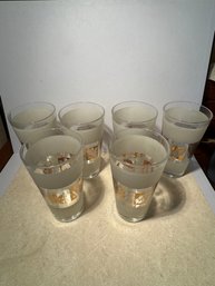Vintage E-Z Por Corp. Glass Lot Of 6 Glasses Gold Leaf Pattern
