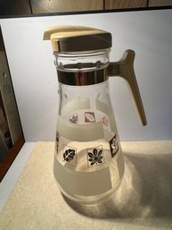 Vintage Glass EZ Por Juice Carafe Leaf Pattern Pitcher