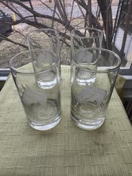 Vintage Etched Horse Drinking Glasses Lot Of Four