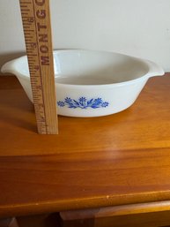Vintage Anchor Hocking Fire-King Milk Glass Casserole Dish Blue Cornflower Pattern W Lid