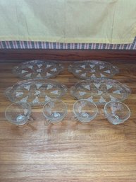 Anchor Hocking 1950s Set Of 4 Clear Glass Grapes & Leaves Snack Trays