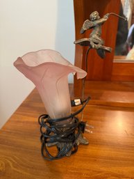 Angel And Flower Pink Glass Shade Lamp