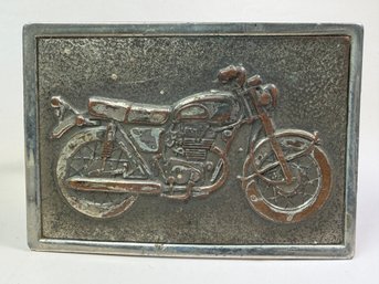 Vintage Pressed Metal Silver Tone Motorcycle Belt Buckle
