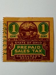 Vintage Collectible Is A 1-cent Ohio Prepaid Sales Tax Consumer Receipt Stamp