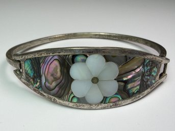 ALPACA Mexican Inlay Flower Silver Bracelet