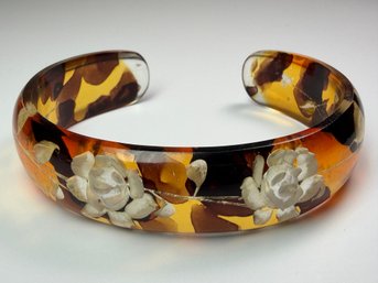 Reverse Carved Lucite White Rose Flower Bangle