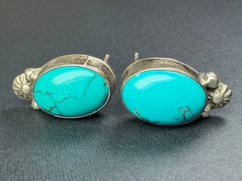 Turquoise & 925 Sterling Silver Earrings Circle J. W.