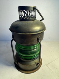 Antique Green Glass Oil Lamp