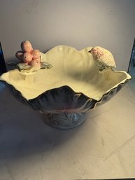 Beautiful Vintage Ucagco Hand Painted Pedestal Bowl Grapes Birds