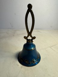 Blue Cloisonn And Brass Vintage Bell