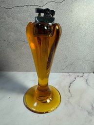 Vintage Glass Amber Table Cigarette Cigar Lighter