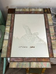 Vintage Stain Glassed Edged Etched Eagle Scene Mirror