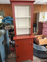 Tall Red And White Hutch Cabinet