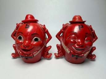 Vintage Red Plastic Humpty Dumpty Salt And Pepper Shakers