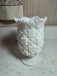 Vintage Westmoreland Glass Old Quilt Pattern White Milk Glass  Vintage Vase