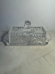 Vintage Carved  Federal Windsor Pressed Glass Rectangular Butter Dish With Lid
