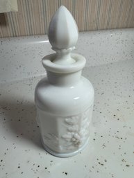Westmoreland Panel Harvest Grape Vintage Milk Glass White Cruet Bottle Decanter Stopper
