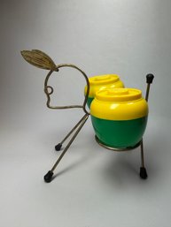 Mid Century MCM Donkey Metal Vintage Salt And Pepper Shaker Stand Holder Set Lot