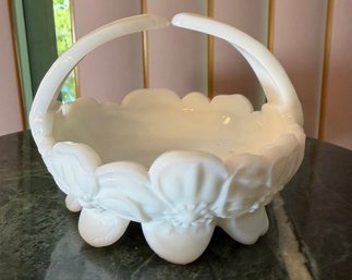 Vintage White Milk Glass Basket Westmoreland Glass Piece With Molded Flower Pattern