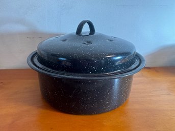 Vintage Enamel Ware Stock Pot With Lid