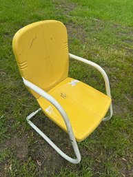 Yellow And White Metal Vintage Lawn Chair