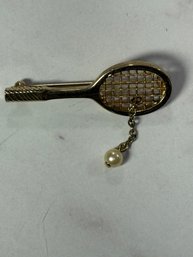 Vintage Signed Avon Tennis Racket Brooch Pin