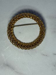 Basket Weave Circle Gold Tone Brooch Pin
