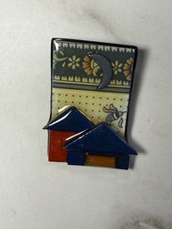 Signed Lucinda Handmade Ceramic House Pin Or Brooch