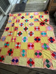 Colorful And Bright Vintage Hand Sewn Quilt