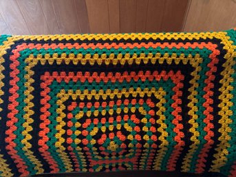 Awesome Colorful Afghan Hand Knitted Crochet Vintage Blanket