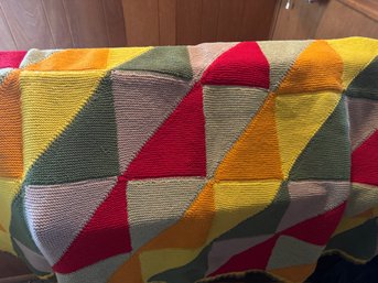 Colorful Triangle Design Afghan Hand Knitted Crochet Vintage Blanket