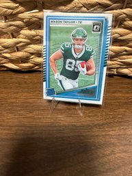 2025 Panini Donruss Rated Rookie Trading Card Of New York Jets Tight End Mason Taylor