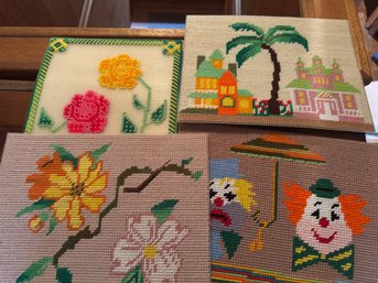Lot Of Four Handmade Vintage Needlepoint Art Pictures