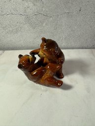 Vintage Goebel Porcelain Figurine Depicting Two Brown Bear Cubs Playing