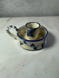 Vintage Delft Blue Ceramic Chamberstick Candle Holder