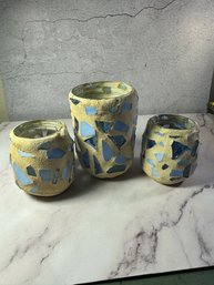 Blue Sea Glass Mosaic Candle Holders