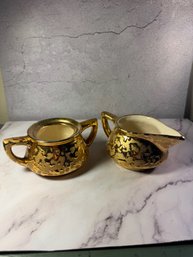 Vintage Mccoy Weeping Gold Creamer And Sugar