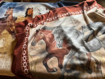 Lot Of Two Fleece Horse Themed Blankets