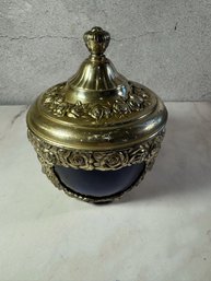 Vintage/antique Lidded Trinket Dish Or Condiment Jar Japan Cobalt Blue Glass Insert