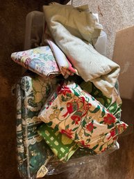Lot Of Linens - Tub Filled With Bedding Tablecloths Linens Material And More!