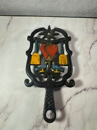 Wilton Pennsylvania Dutch Painted Hearts & Doves Cast Iron Trivet