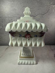 Vintage Westmoreland Milk Glass Wedding Box Hand Painted Floral Design