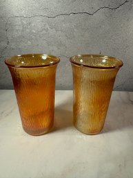 Two Original Vintage Imperial Carnival Glass Marigold Tumblers
