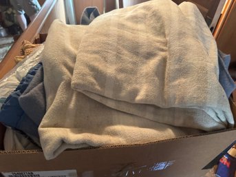 Box Lot Of Vintage Blankets Bedding And Linens