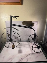 Vintage-style Rustic Metal And Wood Miniature Tricycle Sculpture