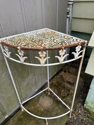 Vintage Metal Outdoor Weathered Corner Shelf Plant Stand