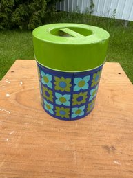 Flower Power Vintage Metal Tin Storage Container Canister