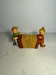Marked Vintage Accordion With Children Figurine