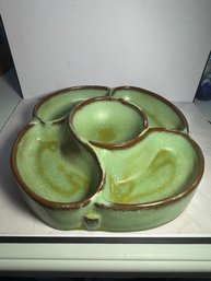 Frankoma Pottery Vintage Prairie Green Chip And Dip Pottery Dish Or Tray